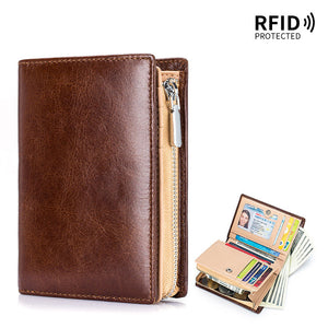 New Multi-Functional Leather Retro Short Wallet Men's Full-grain Leather Coin Purse Multi-Card Anti-Theft Credit Card Bag