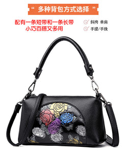 Ethnic Style Flower Hand-Held Middle-Aged Mother Soft Leather Pouch Small Bag
