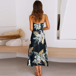 Slim-Fit Floral Print Bow Dress