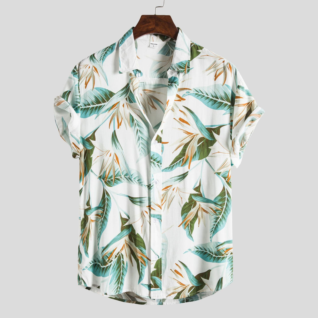 Slim-Fit Printing Stylish Hawaiian Style Handsome Short Sleeves
