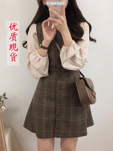 Cute Mini New Year Date Dresses Sleeveless Vest Women Korea Japanese Style Design Retro Vintage Plaid Button Shirt Dress 11021