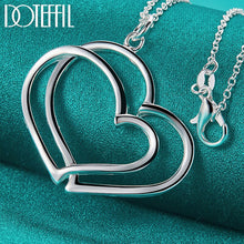 Load image into Gallery viewer, DOTEFFIL 925 Sterling Silver Double Heart Pendant Necklace 18 Inch Chain For Woman Fashion Wedding Engagement Charm Jewelry
