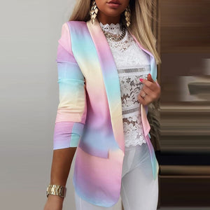 New Women Elegant Blazer Clothing Workwear Lady ColorBlock Casual Coat Tops