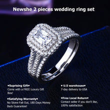 Load image into Gallery viewer, Newshe Solid 925 Silver Wedding Jewelry Double Halo Radiant Cut Engagement Bridal Rings for Women White AAAAA Cubic Zirconia
