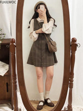 Load image into Gallery viewer, Cute Mini New Year Date Dresses Sleeveless Vest Women Korea Japanese Style Design Retro Vintage Plaid Button Shirt Dress 11021
