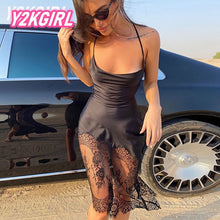Load image into Gallery viewer, Y2KGIRL Cyber Spaghetti Strap Lace Bandage Midi Dresses Elegant Party Night Club Fashion Sexy Backless Strap Dress Women Clothes
