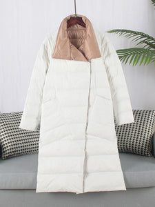 FTLZZ Duck Down Jacket Women Winter Long Double Sided Plaid Coat Female  Warm Down Parka Slim Outwear