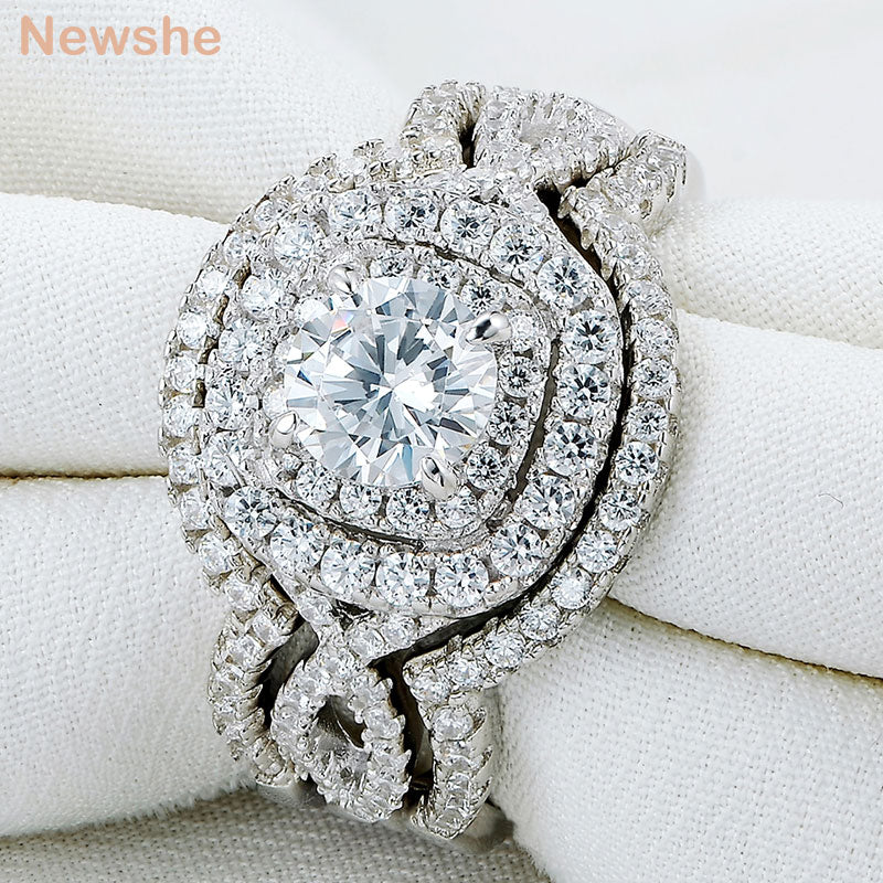 Newshe 3pcs Engagement Ring Set for Women 925 Sterling Silver High Grade CZ Simulated Diamond Luxury Bridal Wedding Rings